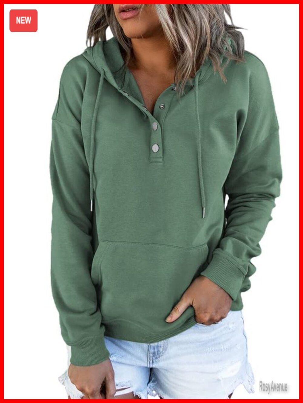 Dokotoo Women's Oversized Button Front Hoodie Drawstring V Neck Sweatshirt